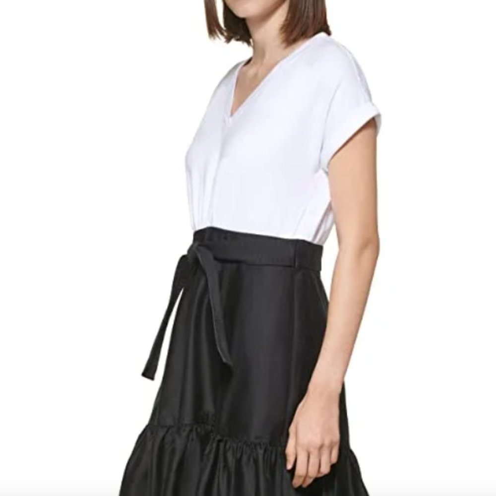 Calvin Klein Black And White Ruffle Dress